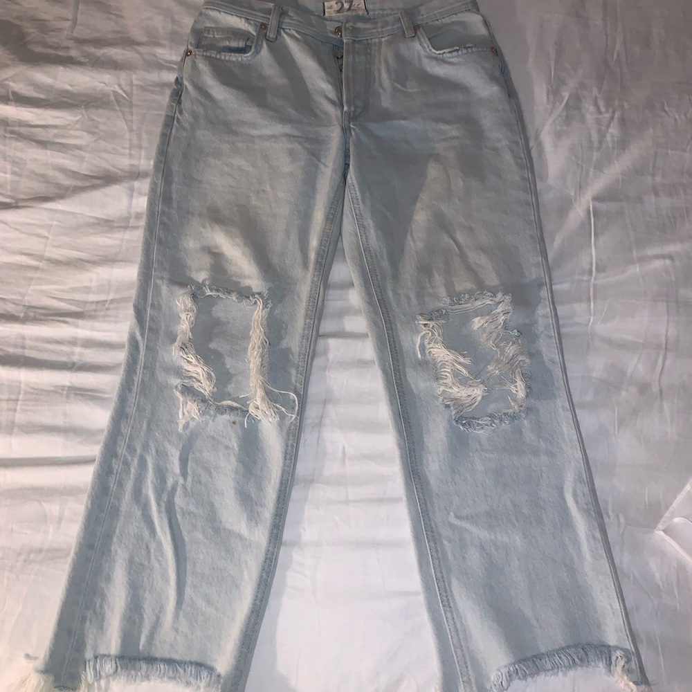 free people light wash distressed cropped jeans size 27
